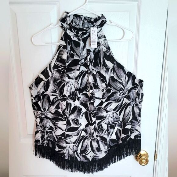 New York & Company Black and White Floral Halter Top NWTS Size Xl - Picture 2 of 4